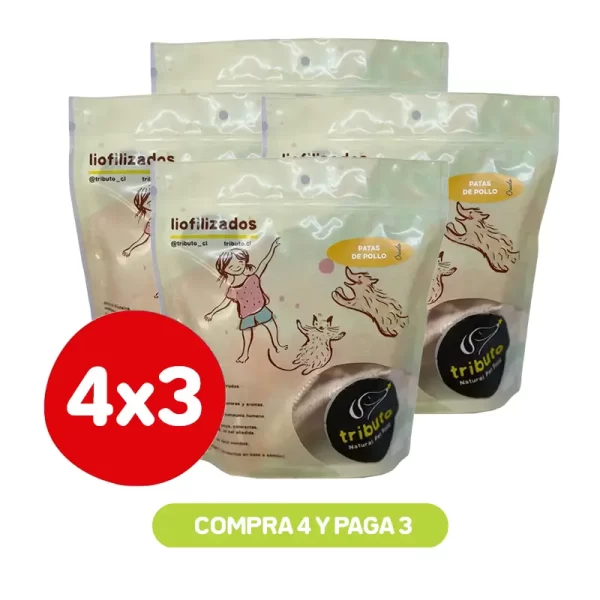 Pack 4X3 Tributo Snack Liofilizado Patas De Pollo 100Gr