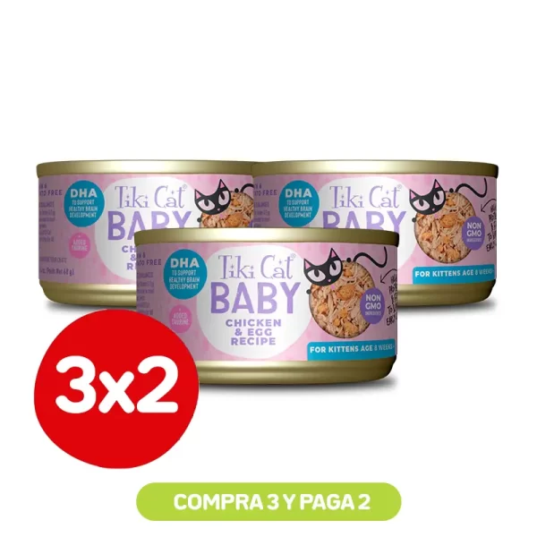 Pack 3X2 Tiki Cat Baby Whole Foods Chicken y Egg Wet Food 70 Gr