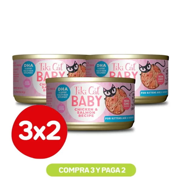 Pack 3X2 Tiki Cat Baby Whole Foods Chicken y Salmon Wet Food 70 Gr