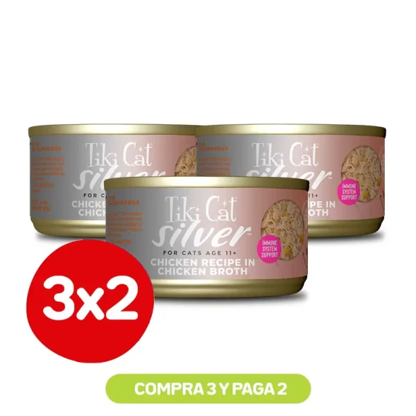 Pack 3X2 Tiki Cat Silver Chicken Wet Food 70 Gr