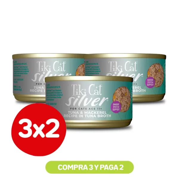 Pack 3X2 Tiki Cat Silver Tuna and Mackerel Wet Food 70 Gr