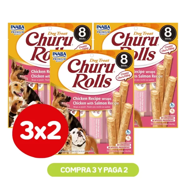 Pack 3X2 Churu Dog Rolls Chicken Wraps Chicken With Salmon 8 P