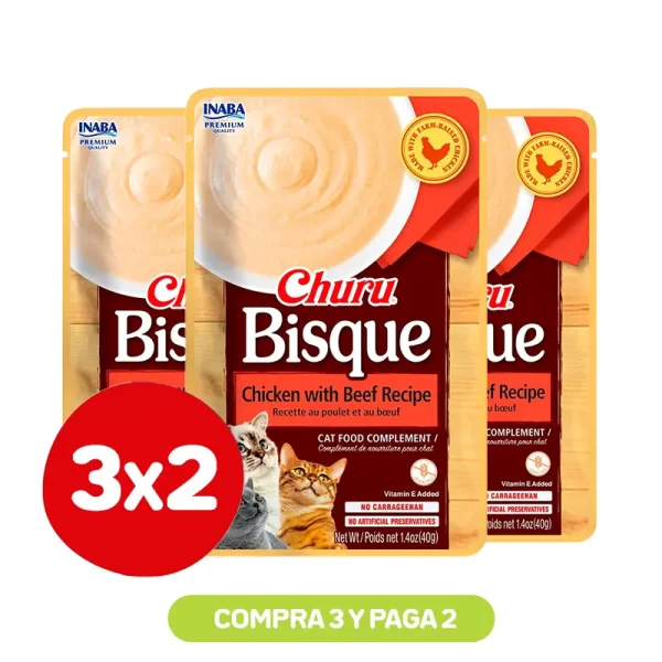 Pack 3x2 Churu Bisque Chicken with Beef 40 Gr