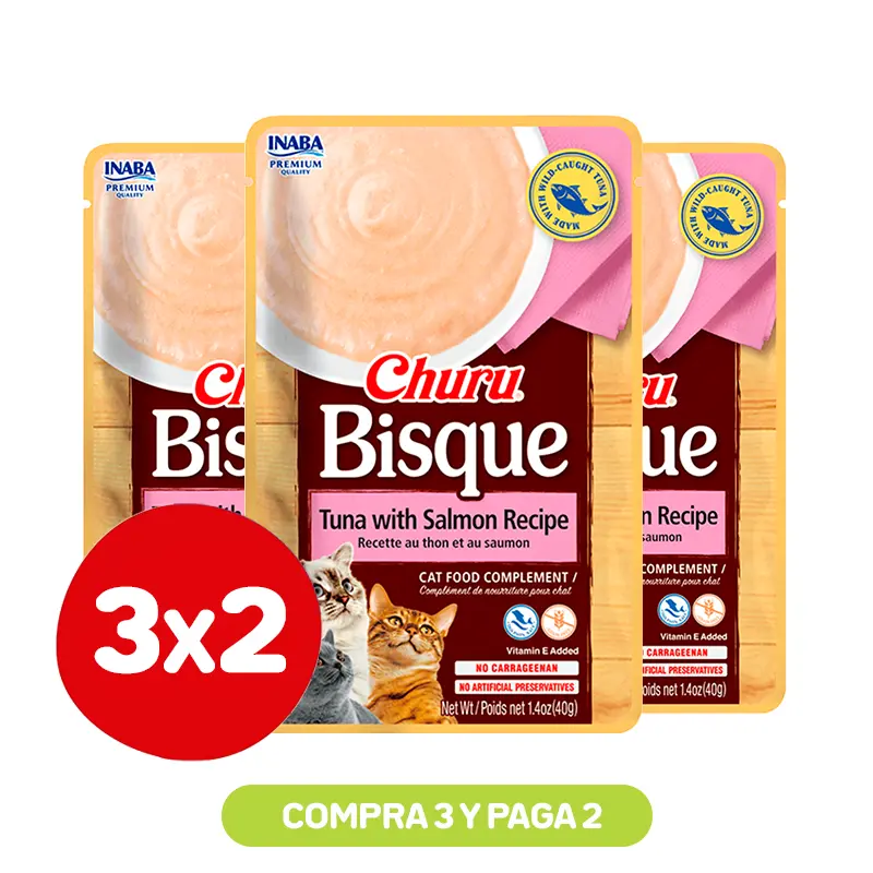 Pack 3x2 Churu Bisque Tuna with Salmon 40 Gr Pack 3x2 Churu Bisque Tuna with Salmon 40 Gr