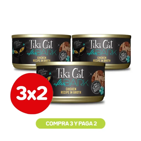 Pack 3x2 Tiki Cat After Dark Chicken Wet Food 80 Gr
