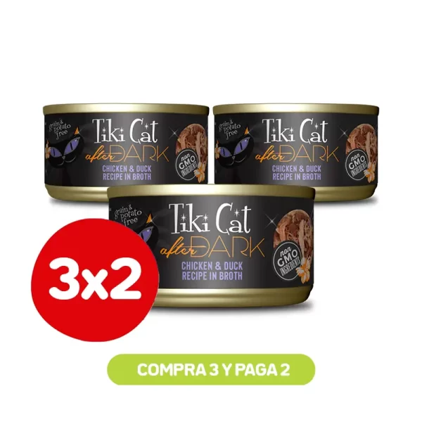 Pack 3x2 Tiki Cat After Dark Chicken y Duck Wet Food 80 Gr