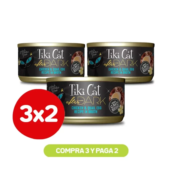 Pack 3x2 Tiki Cat After Dark Chicken y Quail Egg Wet Food 80 Gr