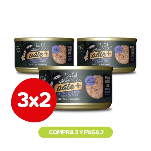Pack 3x2 Tiki Cat After Dark Pate + Chicken y Duck Wet Food 80 Gr