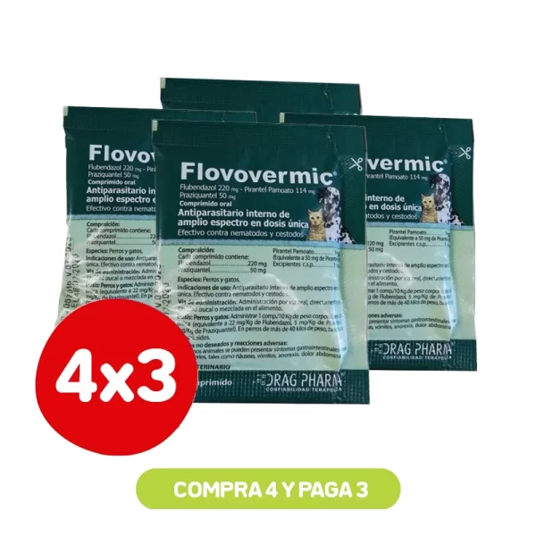 Pack 3x2 Flovovermic Antiparasitario Hasta 10 Kg 1 Comprimido