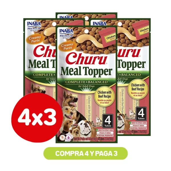 Pack 4X3 Churu Meal Topper Dog Chicken Beef 56 Gr