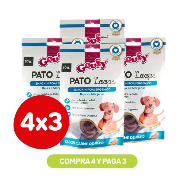 Pack 4x3 Goofy Snack Hipoalergénico Pato Loops