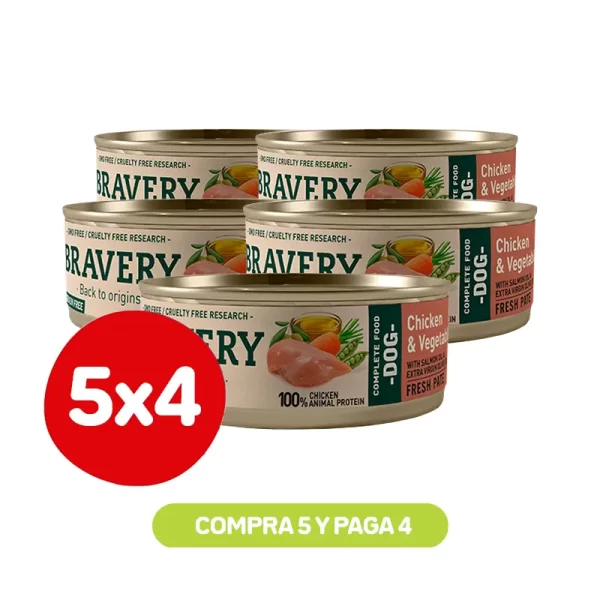 Pack 5x4 Latas Bravery Chicken and Vegetables Perro 80 gr