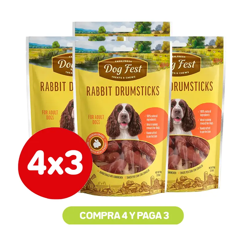 Pack 4X3 Dog Fest Bocaditos de Conejo 90 Gr Pack 4X3 Dog Fest Bocaditos de Conejo 90 Gr