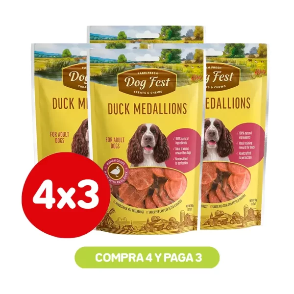 Pack 4X3 Dog Fest Medallones De Pato 90Grs