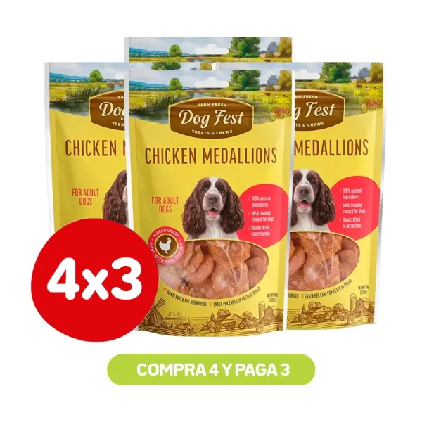 Pack 4X3 Dog Fest Medallones De Pollo 90Grs