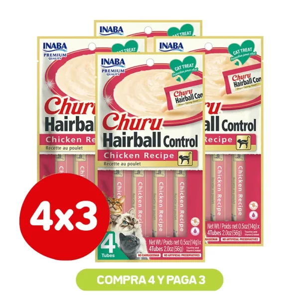 Pack 4X3 Churu Hairball Control Chicken Recipe 56 Gr