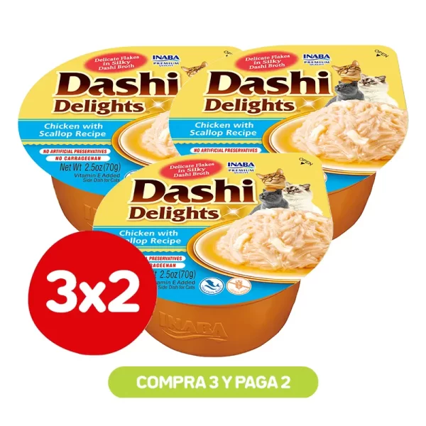 Pack 3X2 Churu Dashi Delights Pollo & Atún Ostión 70 Gr
