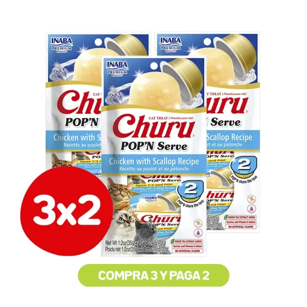 Pack 3X2 Churu Pop And Serve Pollo & Ostión 35 Gr