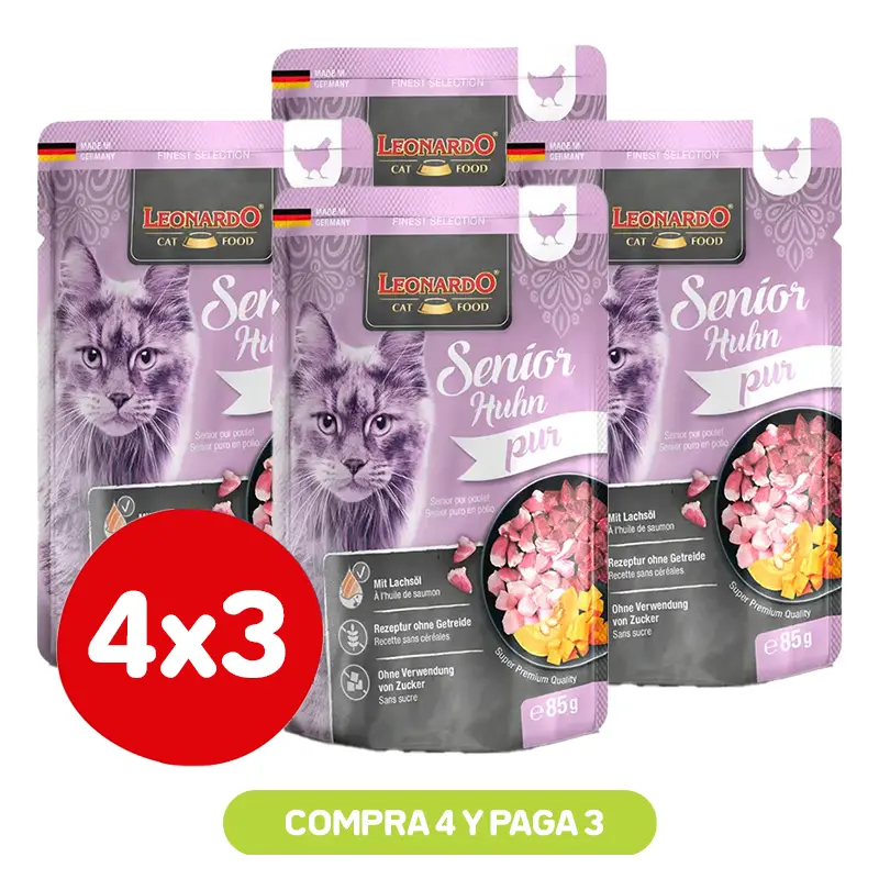 Pack 4X3 Leonardo Pouch Senior Pollo 85Gr