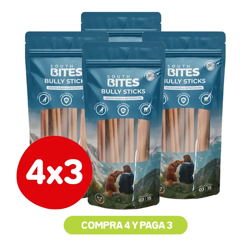 Pack 4X3 South Bites Bully Stick 3 Unidades