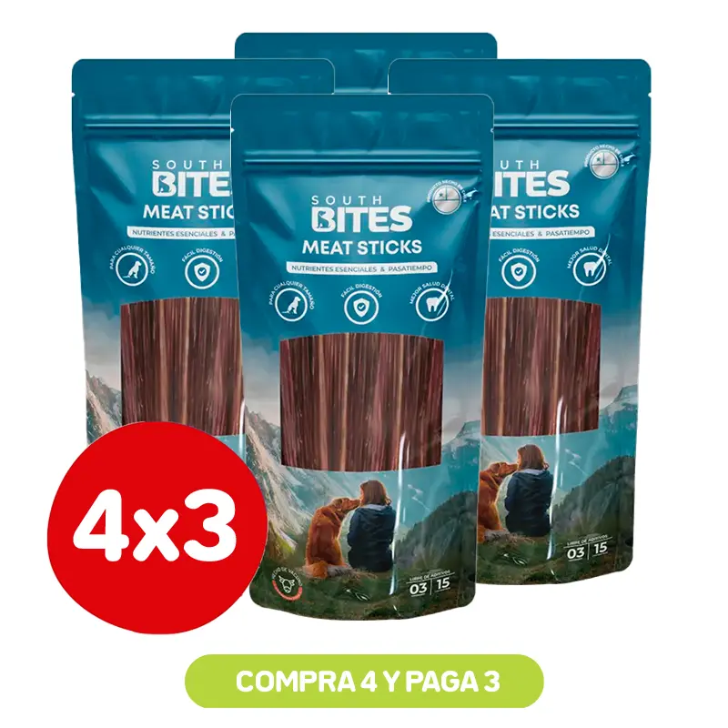Pack 4X3 South Bites Meat Stick Esófago de Vacuno 3 Unidades