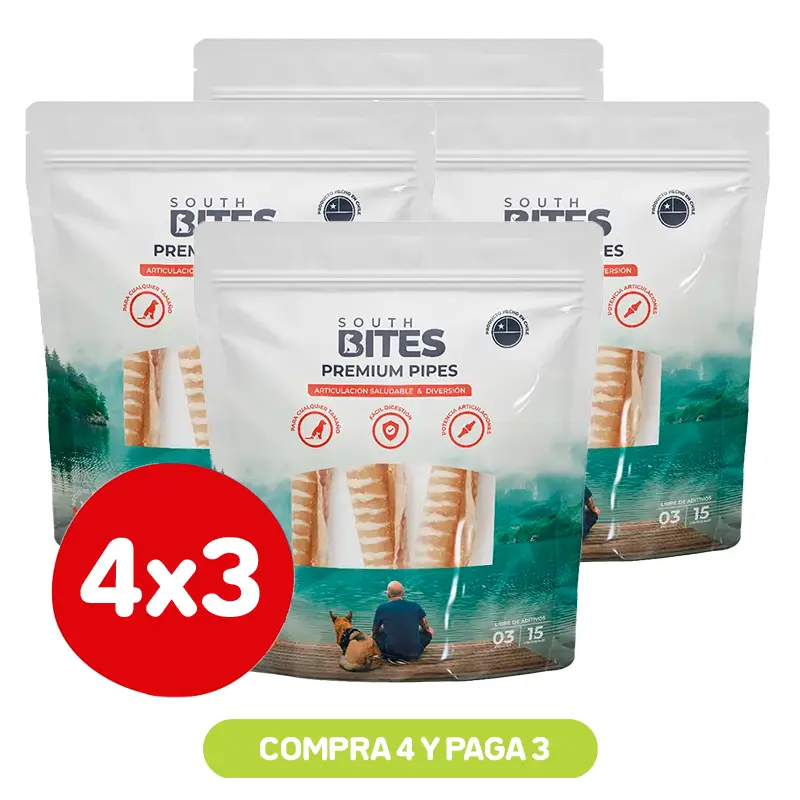 Pack 4X3 South Bites Premium Pipes Traquea de Vacuno 3 Unidades