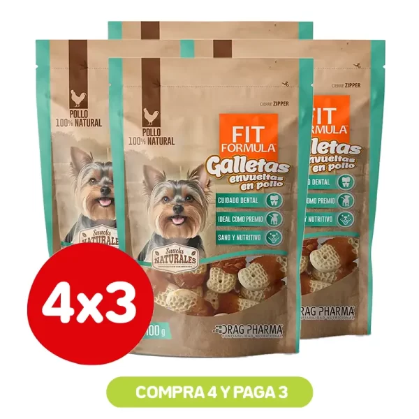 Pack 4x3 Fit Formula Galleta Envuelta en Pollo 100 Gr