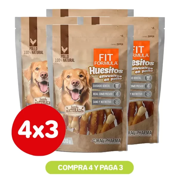 Pack 4x3 Fit Formula Huesitos Envueltos en Pollo 100 Gr