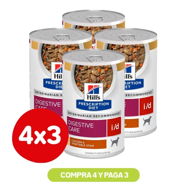 Pack 4x3 Hills Lata I/D Gastrointestinal Canino Estofado Pollo y Vegetales 370Gr