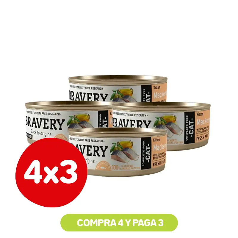 Pack 4x3 Latas Bravery Kitten Mackerel 70 GR