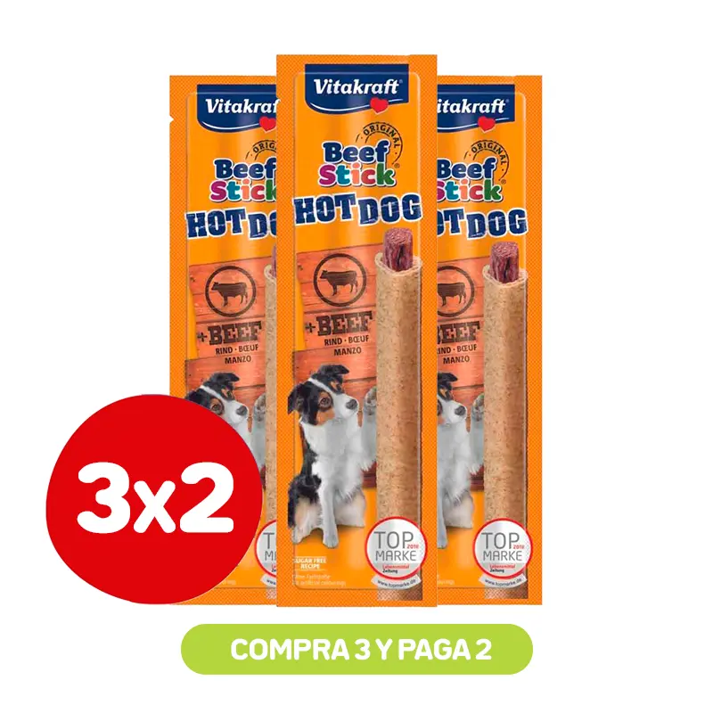 Pack 3x2 Vitakraft Beef Stick Hot Dog 30 Gr